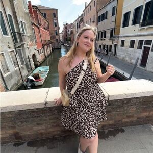 Brown and White Floral Mini Dress